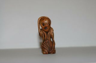 Japanese Traditional Antique A Wood Shunga Netsuke Of Octopus.