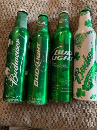 Budweiser Bud Light Shamrock Aluminum Beer Bottles 500166 501594 502385 501592