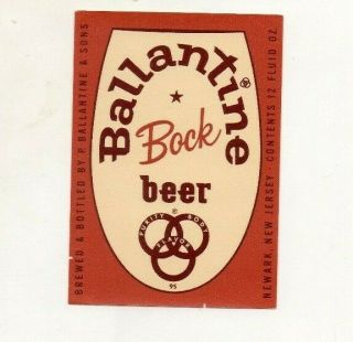 12oz Ballantine Bock Beer Bottle Label By P Ballantine & Sons Newark Nj