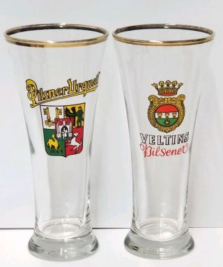 Set Of Two (2) Vintage Czech Pilsner Beer Glasses Pilsner Urquell & Veltins Ec