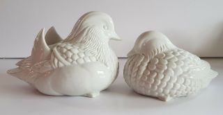 Vintage Japanese Kutani White Porcelain Mandarin Ducks