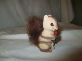Adorable Vintage Flocked Squirrel With Acorn Figurine Made In Japan