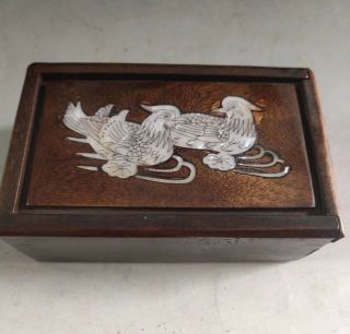 Collectable Old Boxwood Handwork Carve Delicate Lovers Mandarin Duck Jewelry Box