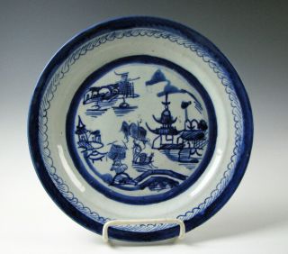 Antique Chinese Export Blue And White Porcelain Canton Pattern 10 " Plate