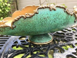 Vintage Chinese Dragon Handle Brass / Green Centre Piece Bowl Enamel Cloisonné 5
