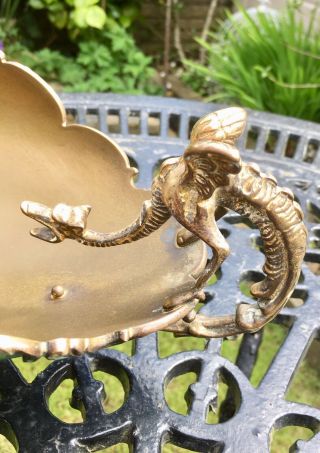 Vintage Chinese Dragon Handle Brass / Green Centre Piece Bowl Enamel Cloisonné 8