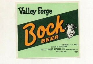 7oz Valley Forge Bock Beer Bottle Label By Valley Forge Brewing Co Norristown Pa