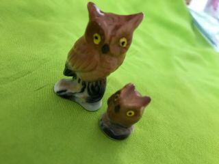 Vintage Miniatures Owl With Baby Owl Set Of Two Ceramic Fairy Garden