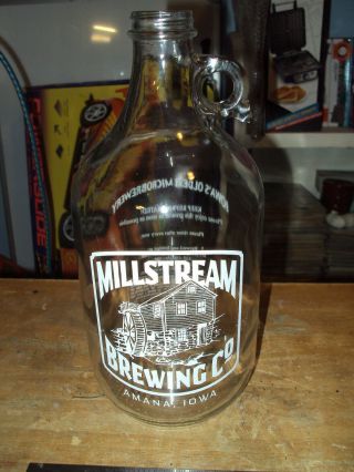 Millstream Brewing Company Amana Iowa 64 Oz Beer Growler Jug Clear Glass