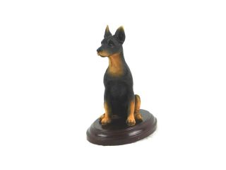 Vintage Doberman Pinscher Dog Resin Figurine On Wooden Stand Felted Bottom