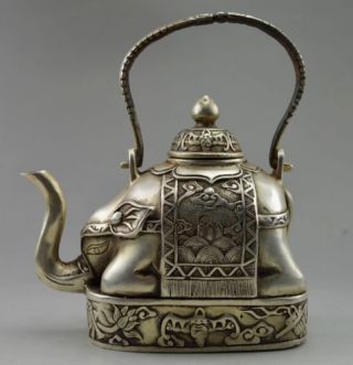 Collectible Decorated Old Handwork Tibet Silver Carve Flower Elephant Tea Pot