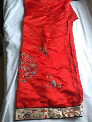 Antique,  Vintage Chinese Red Hand Embroidered Silk Robe Pants