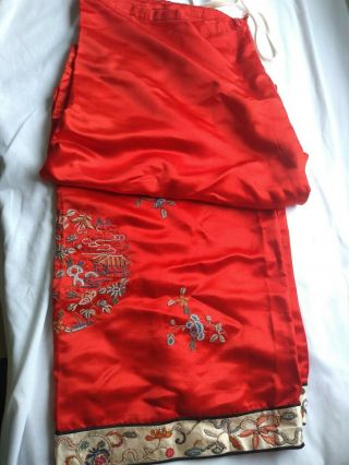 Antique,  Vintage CHINESE Red HAND EMBROIDERED SILK Robe PANTS 3