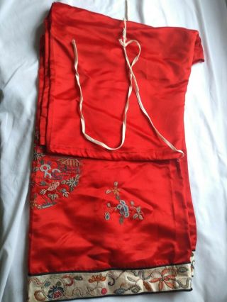 Antique,  Vintage CHINESE Red HAND EMBROIDERED SILK Robe PANTS 4
