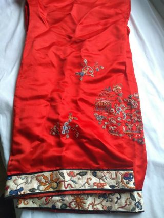 Antique,  Vintage CHINESE Red HAND EMBROIDERED SILK Robe PANTS 5