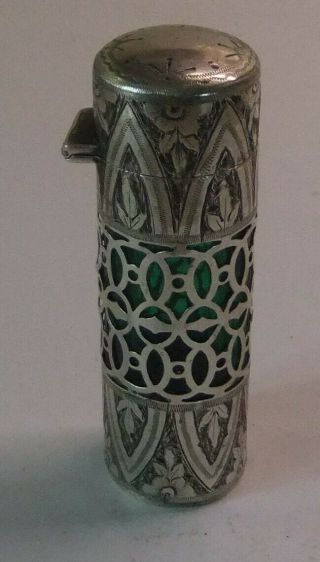 Antique Silver Green Glass Lattice Scent Birmingham.  1907 A/f.