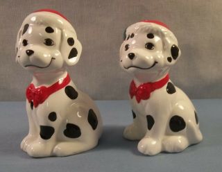 Older Christmas Dalmatian Dog Salt And Pepper Shakers