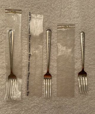 (3) Towle Sterling Silver Rambler Rose Forks (2 - Dinner; 1 - Salad) Pkg
