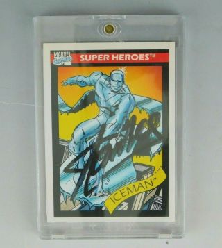 Signed Stan Lee Auto Marvel Comics Heroes Iceman 1990 Trading Card 22