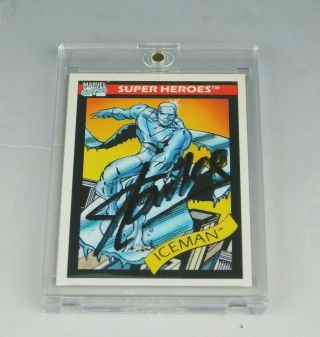 Signed Stan Lee Auto Marvel Comics Heroes ICEMAN 1990 Trading Card 22 2