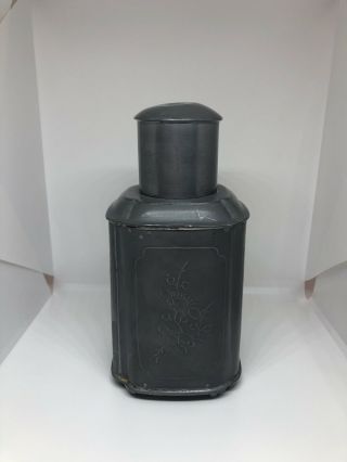 Vintage Heavy Pewter Tea Caddy - 6 " Tall With Floral Etchings; Made In Hong Kong