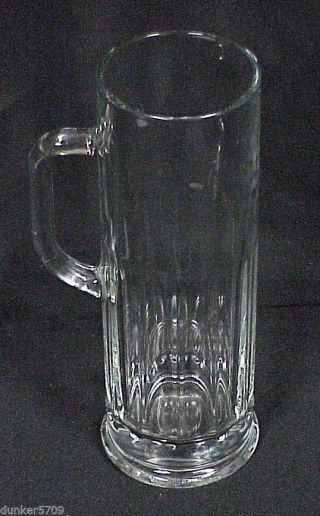 Rare Over 9 " Beer Soda Glass Stein W/ Handle And Ribbed Clear Glass Holds 20 Oz
