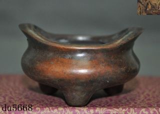 Marked China Buddhism Temple Pure Bronze Three Foot Incense Burner Censer Statue