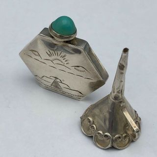 Vtg Sterling Silver Miniature Perfume Flask With Funnel Hexagonal Engraved Tulum