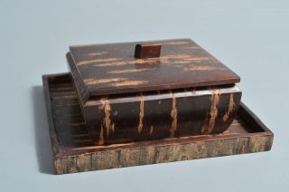 T4012: Japanese Wooden Cherry Bark Art Container Accessories Case Box