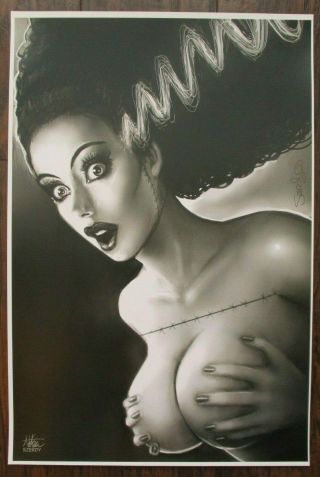 Nathan Szerdy Signed 12x18 Art Print Bride Of Frankenstein B&w Topless Pin Up