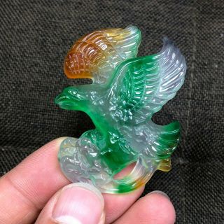Rare Collectible Three - Colored Jadeite Jade Handwork Chinese Fly Eagle Pendant