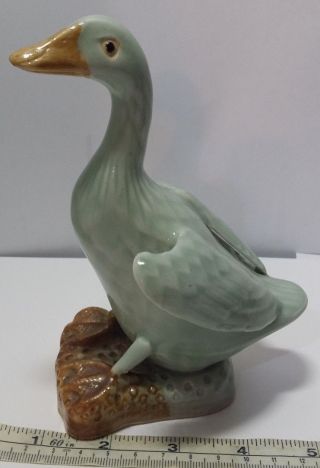 Chinese Early Republic Export Celadon Glaze Ceramic Duck Figurine.  6 " Tall