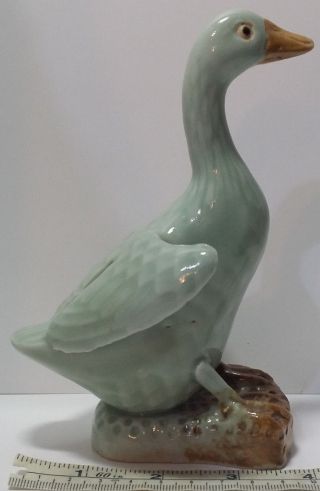 Chinese Early Republic Export Celadon Glaze Ceramic Duck Figurine.  6 