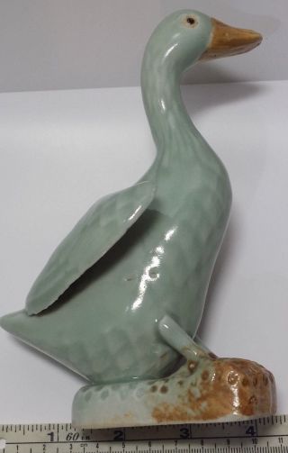 Chinese Early Republic Export Celadon Glaze Ceramic Duck Figurine.  6 