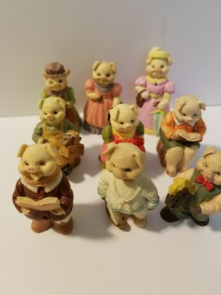 Miniature Ceramic Pig Figurines Set Of 10,  2 " In Height