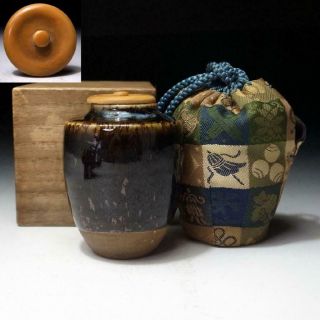 Ba4: Vintage Japanese Tea Caddy,  Seto Ware With Wooden Storage Box
