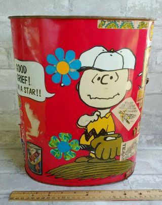 Vtg 60s Charlie Brown Peanuts 13 " Red Cheinco Garbage Can,  Wacky Pack Stickers