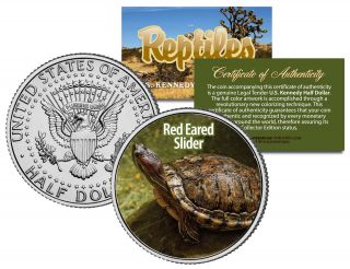 Red Eared Slider Reptiles Jfk Half Dollar Us Colorized Coin Terrapin Pet Turtle