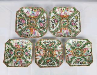 5 Antique Chinese Porcelain Canton Famille Rose Medallion Octagonal Plates 19c