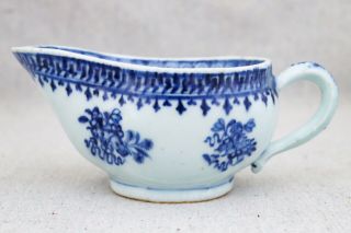 Antique 18th Century Chinese Export Blue White Porcelain Sauce Gravy Boat 6 "