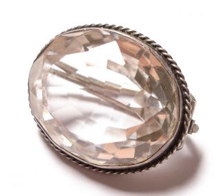Antique Victorian Or Edwardian Silver & Rock Crystal Brooch Pin Af
