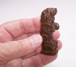Antique/Vintage Miniature WOODEN LION FIGURE Hand Carved Wood Animal Ornament 2