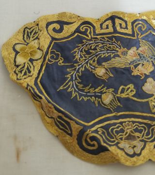 Antique Chinese Gold Thread Embroidered Panel Phoenix Silk Vintage 2