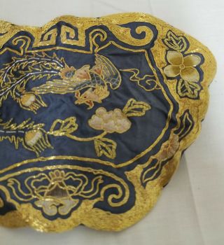 Antique Chinese Gold Thread Embroidered Panel Phoenix Silk Vintage 3