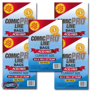 500 - Comic Pro Line Current 2 - Mil Clear Opp Bags - 6 - 7/8 " X 10 - 1/2 ",  2 " Flap
