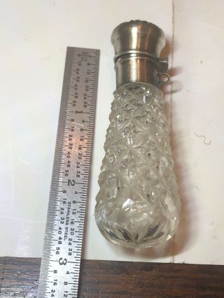 Vintage Sterling Silver Capped Mini Cut Glass Tethering Bottle