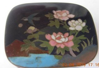 Japanese Cloisonne Small Trinket Box With Flowers And Bird Scene