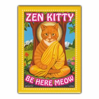 Retro Pets Refrigerator Magnet - Zen Kitty,  Orange Tabby Cat - Advertising Art