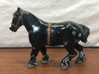 Vintage Antique Die - Cast Metal Black Clydesdale Draft Horse Toy Figurine England