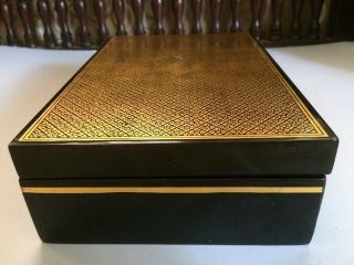 Antique Japanese Lacquer Wooden Jewelry Box Vintage Gold Black Pattern B003